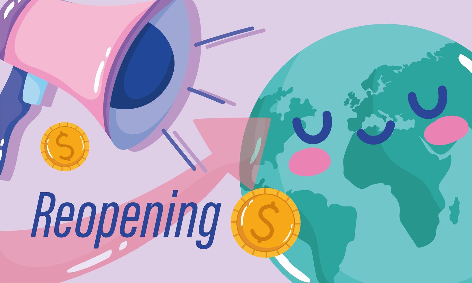 heropening, cartoon planeet megafoon geld groei financieel vector