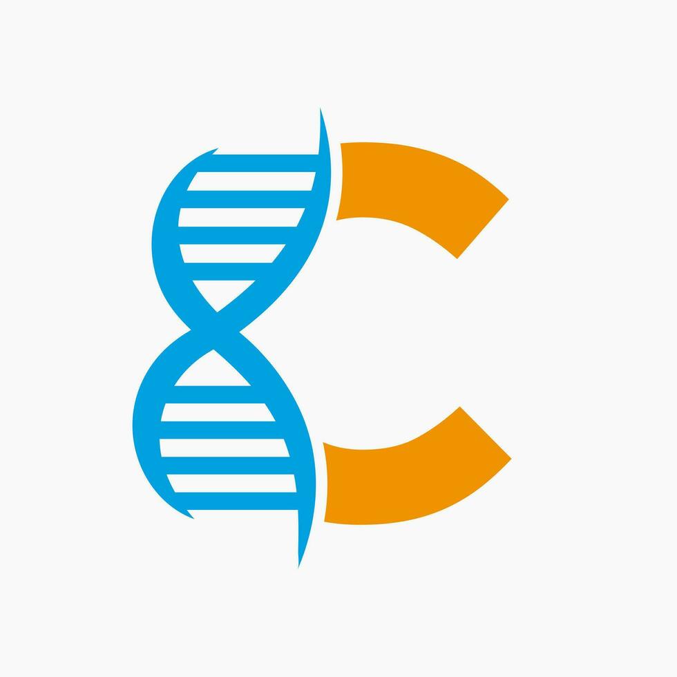 brief c dna logo ontwerp concept met dna cel icoon. Gezondheid zorg symbool vector