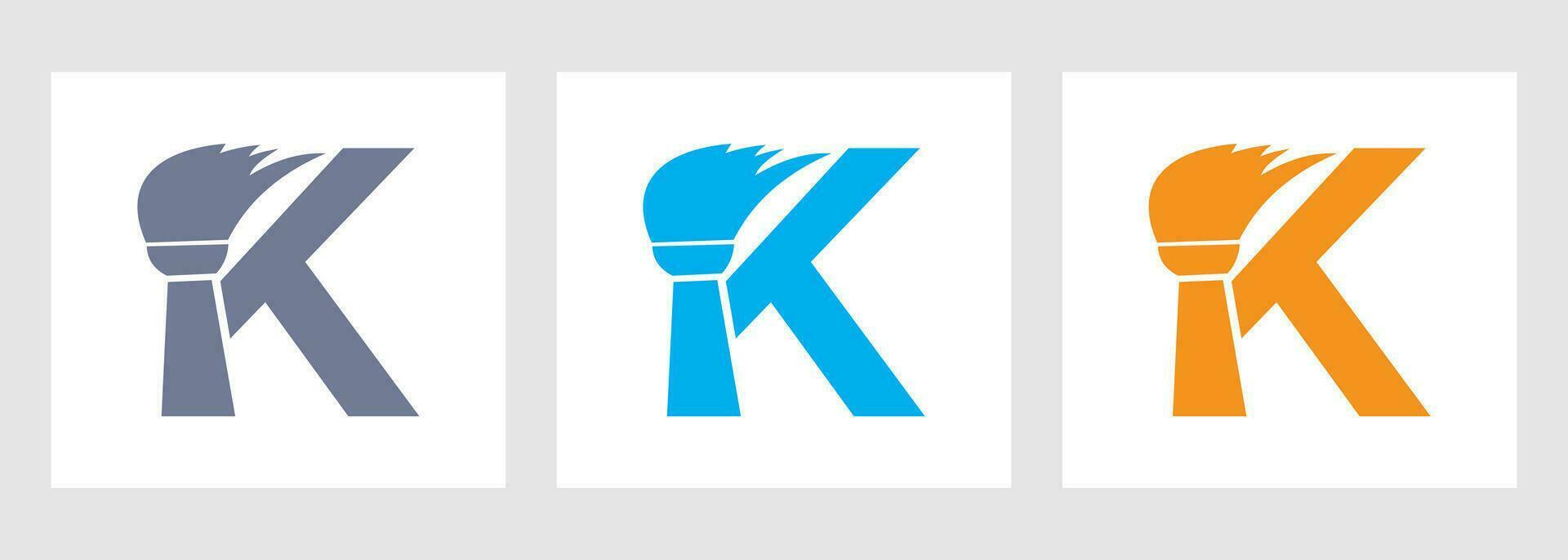 brief k huis schoonmaak logo concept met schoon borstel icoon. hulp in de huishouding onderhoud symbool vector