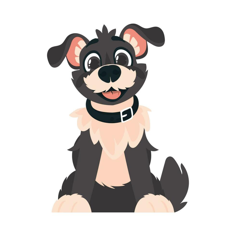 grappig zwart hond. glimlachen hond. tekenfilm stijl, vector illustratie
