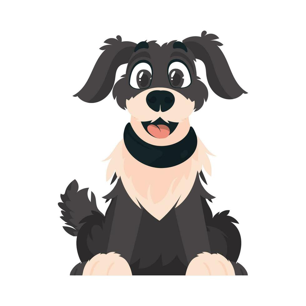 grappig zwart hond. glimlachen hond. tekenfilm stijl, vector illustratie