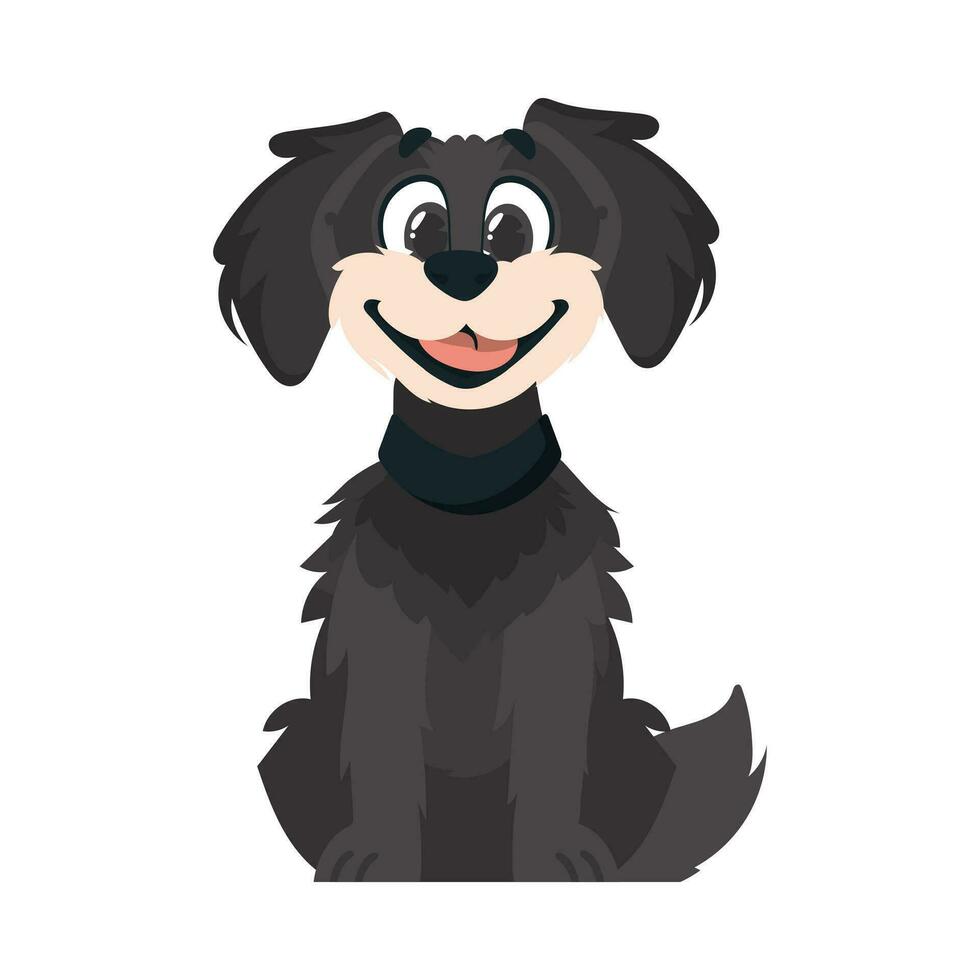 grappig zwart hond. glimlachen hond. tekenfilm stijl, vector illustratie