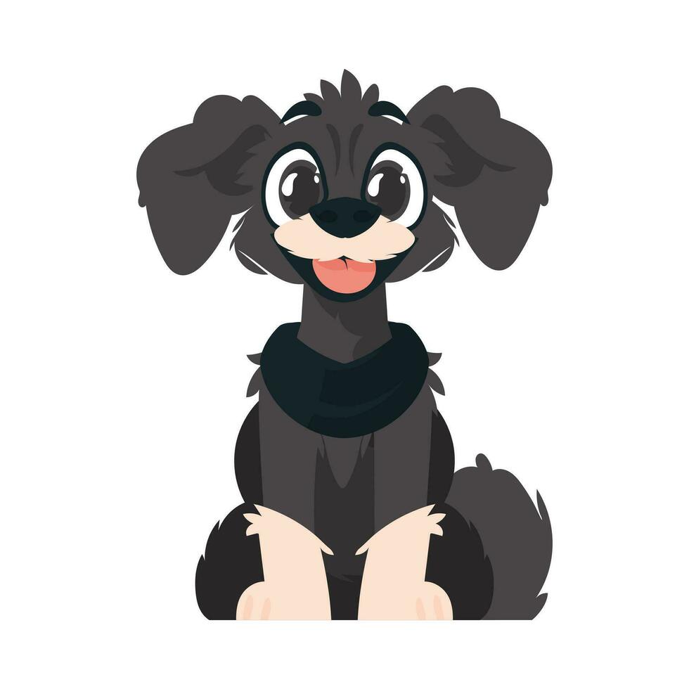 grappig zwart hond. glimlachen hond. tekenfilm stijl, vector illustratie