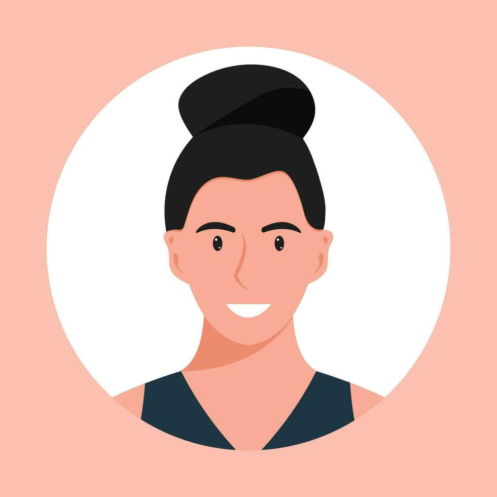 cirkel de avatar met de portret Dames van divers races en kapsels. verzameling van gebruiker profielen. ronde icoon met gelukkig glimlachen menselijk. kleurrijk vlak vector illustratie.