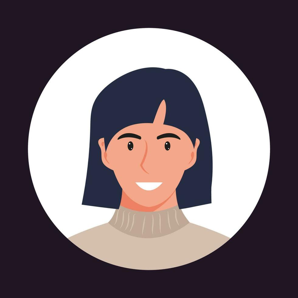 cirkel de avatar met de portret Dames van divers races en kapsels. verzameling van gebruiker profielen. ronde icoon met gelukkig glimlachen menselijk. kleurrijk vlak vector illustratie.