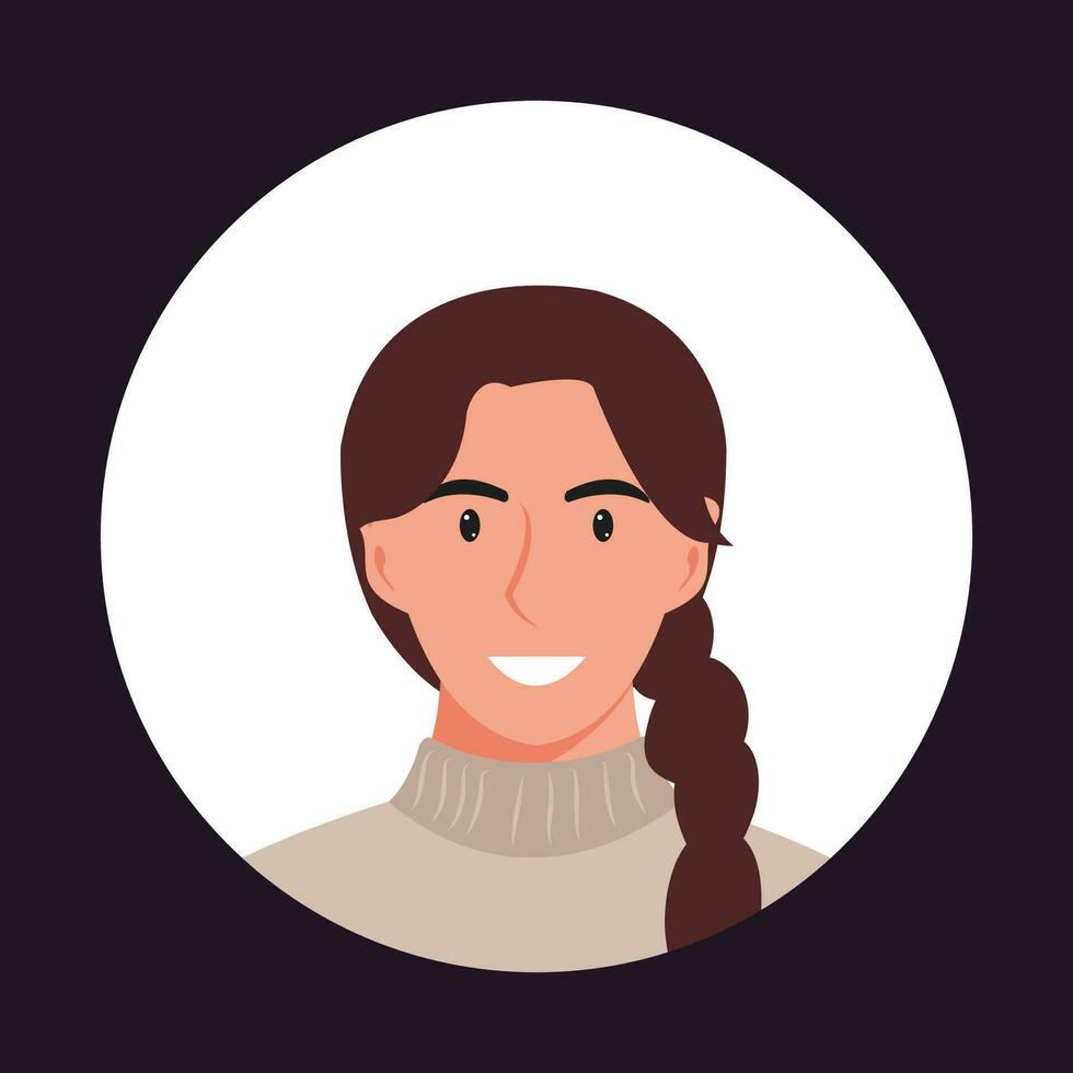 cirkel de avatar met de portret Dames van divers races en kapsels. verzameling van gebruiker profielen. ronde icoon met gelukkig glimlachen menselijk. kleurrijk vlak vector illustratie.