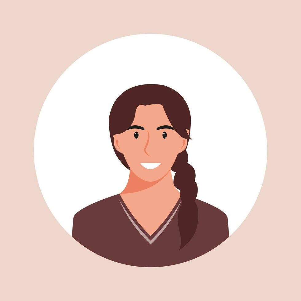 cirkel de avatar met de portret Dames van divers races en kapsels. verzameling van gebruiker profielen. ronde icoon met gelukkig glimlachen menselijk. kleurrijk vlak vector illustratie.