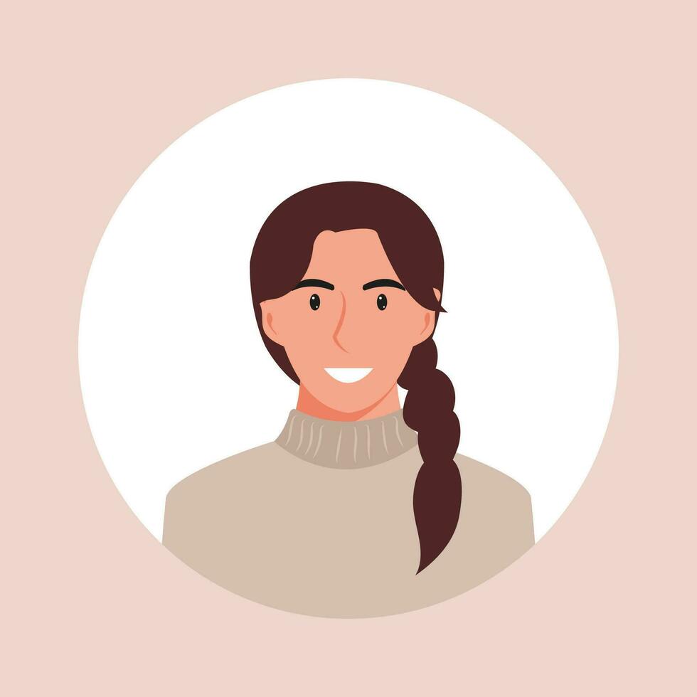 cirkel de avatar met de portret Dames van divers races en kapsels. verzameling van gebruiker profielen. ronde icoon met gelukkig glimlachen menselijk. kleurrijk vlak vector illustratie.