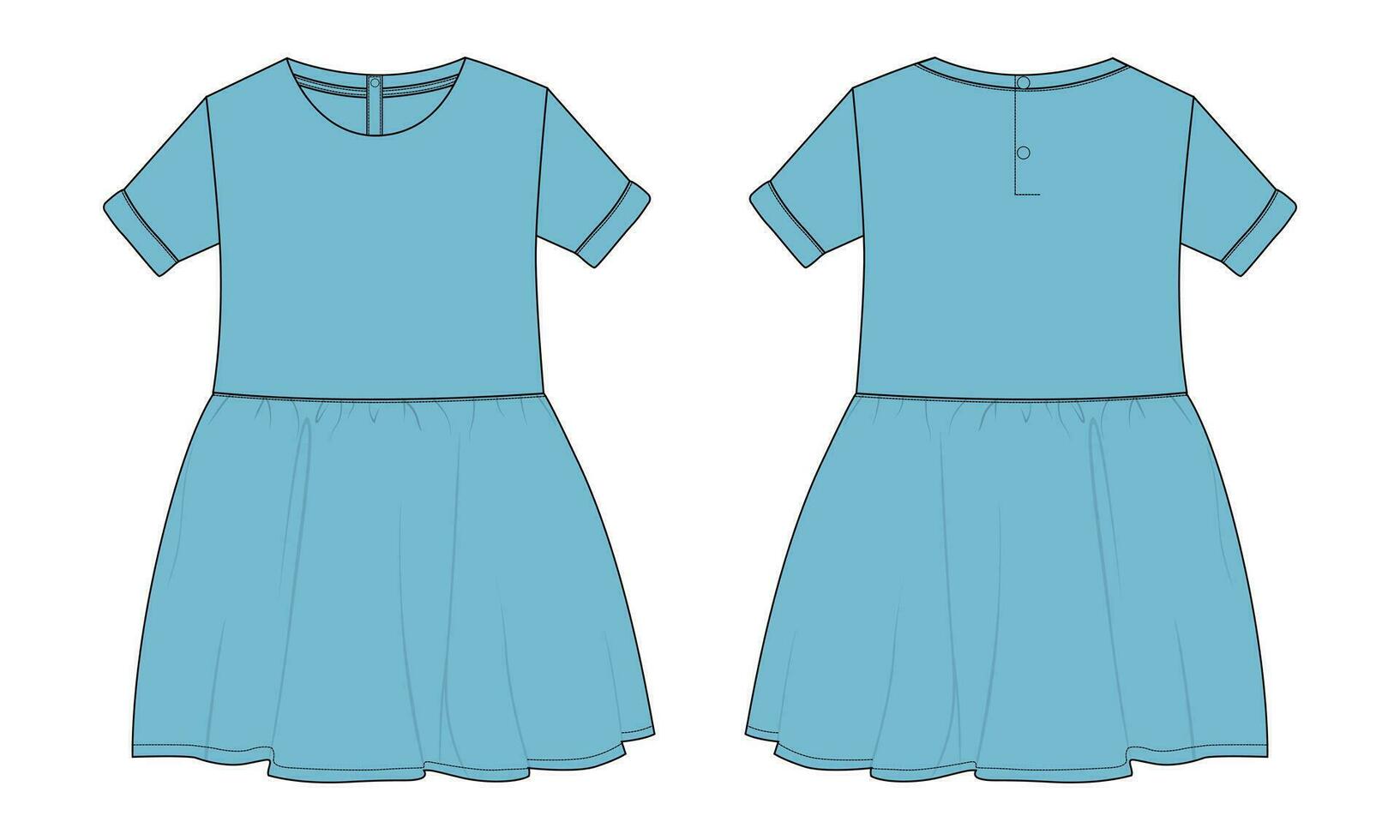 baby meisjes jurk ontwerp technisch vlak schetsen vector illustratie sjabloon. kleding kleding bespotten omhoog voorkant en terug keer bekeken