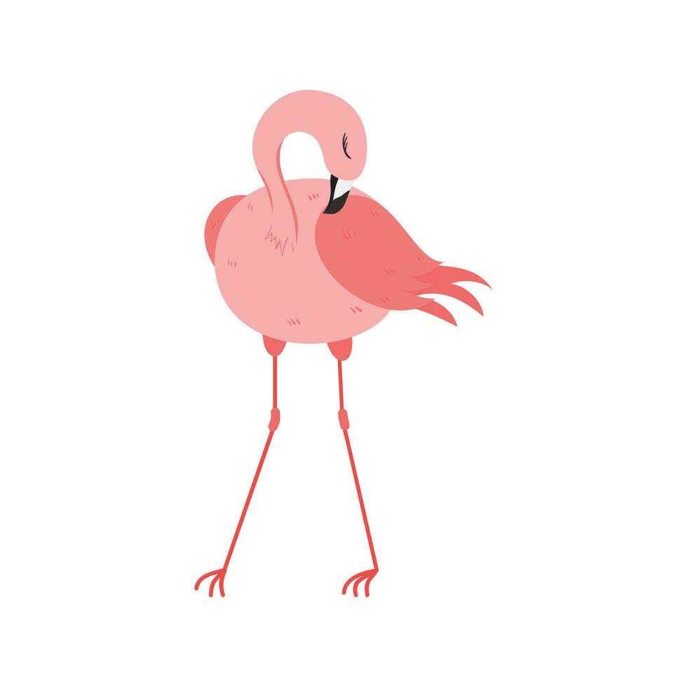 roze flamingo tekenfilm illustratie geïsoleerd in wit achtergrond. zomer dier illustratie vector