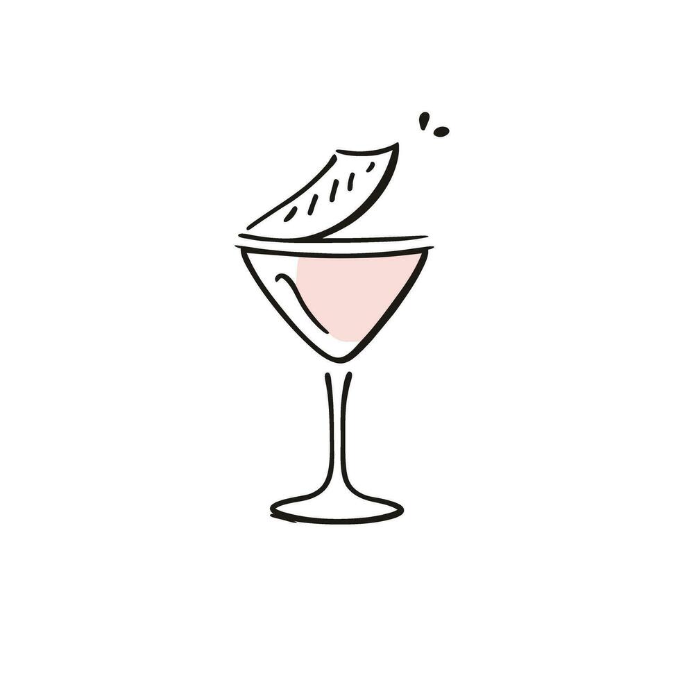 cocktail glas, vlak minimalistisch ontwerp. bar symbool. zwart en roze illustratie in tekening stijl. vector
