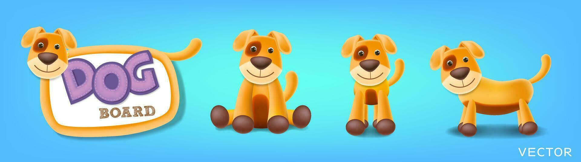 hond bord set, hond schoolbord, staan, zittend en verschillend poses vector illustratie