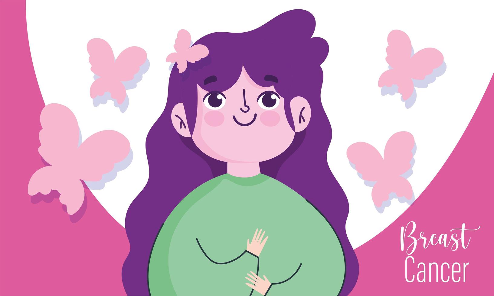 borstkanker bewustzijn maand cartoon vrouw vliegende vlinders banner vector