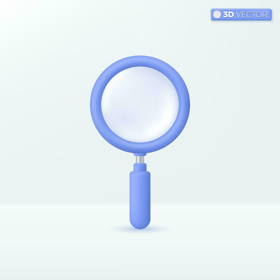 vergroten glas. zoeken, ontdekking, vinden details, Onderzoek, analyse concept. 3d vector geïsoleerd illustratie ontwerp. tekenfilm pastel minimaal stijl. u kan gebruikt voor mobiel app, ux, ui, afdrukken advertentie.