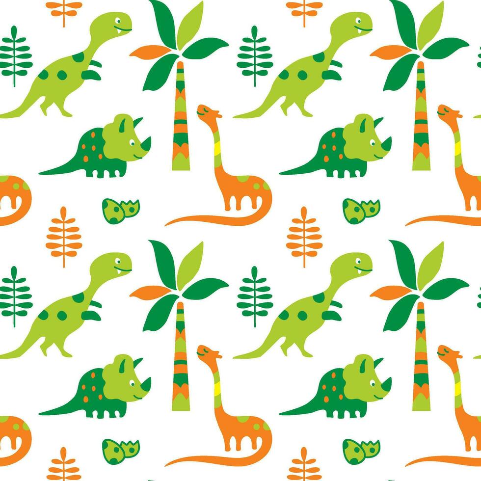 grappig dinosaurussen en eieren getrokken in doodles stijl, naadloos patroon voor kinderen producten. vector. vector