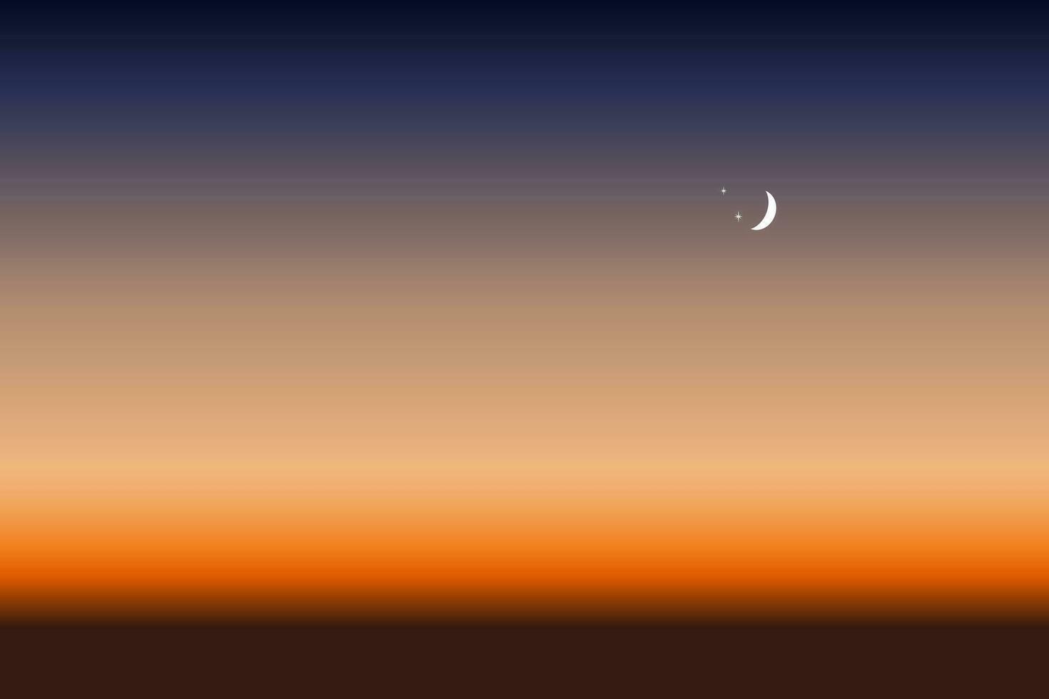 schemering zonsondergang lucht met halve maan maan en sterren. abstract achtergrond nacht tafereel. avond lucht voordat nacht achtergrond vector