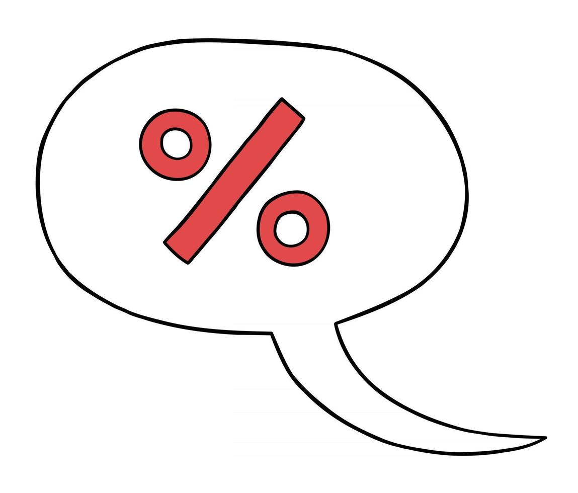 cartoon vectorillustratie van percentage in tekstballon vector