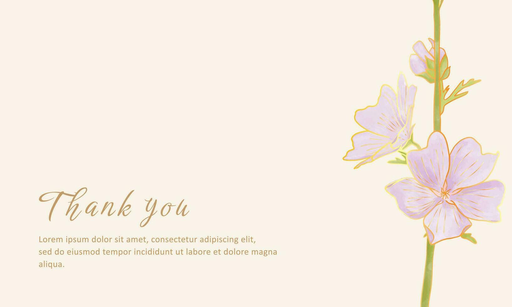 dank u kaart met botanisch bloem, goud ontwerp vector
