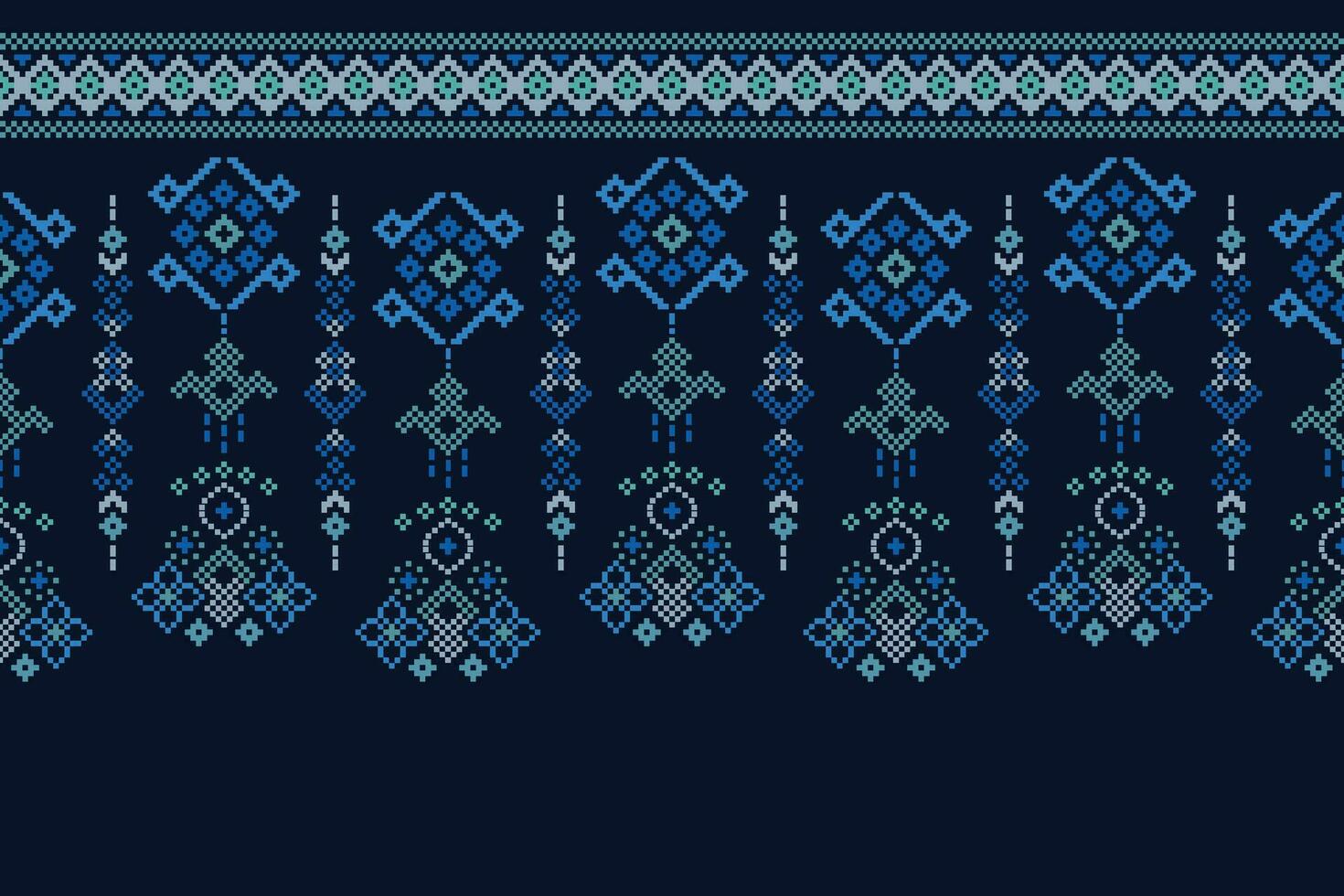 etnisch meetkundig kleding stof patroon kruis steek.ikat borduurwerk etnisch oosters pixel patroon blauw achtergrond. abstract,vector,illustratie. textuur,kleding,lijst,decoratie,motieven,zijde behang. vector