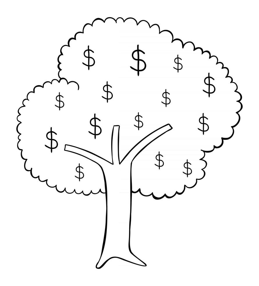 cartoon vectorillustratie van boom met dollar vector