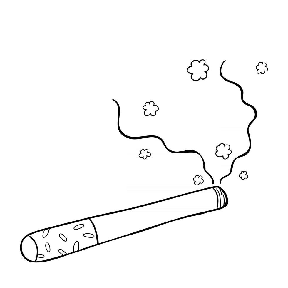 cartoon vectorillustratie van brandende sigaret en zijn rook vector