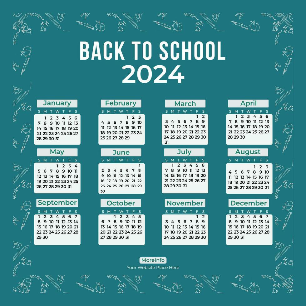 terug naar school- sociaal media kalender 2024 voor uw kind. u zullen krijgen een wekelijks planner, maandelijks planner, en jaarlijks planner. vector