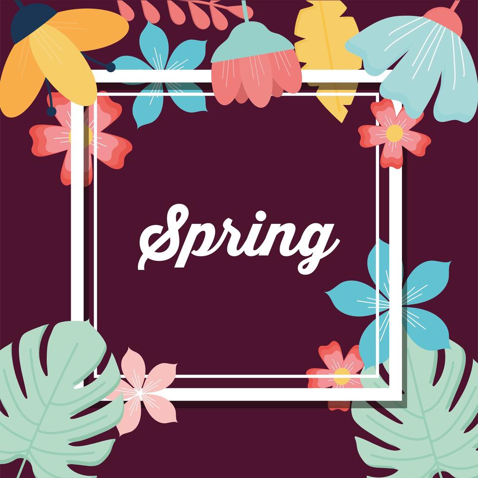 songteksten van de lente in een frame en een set bloemen vector