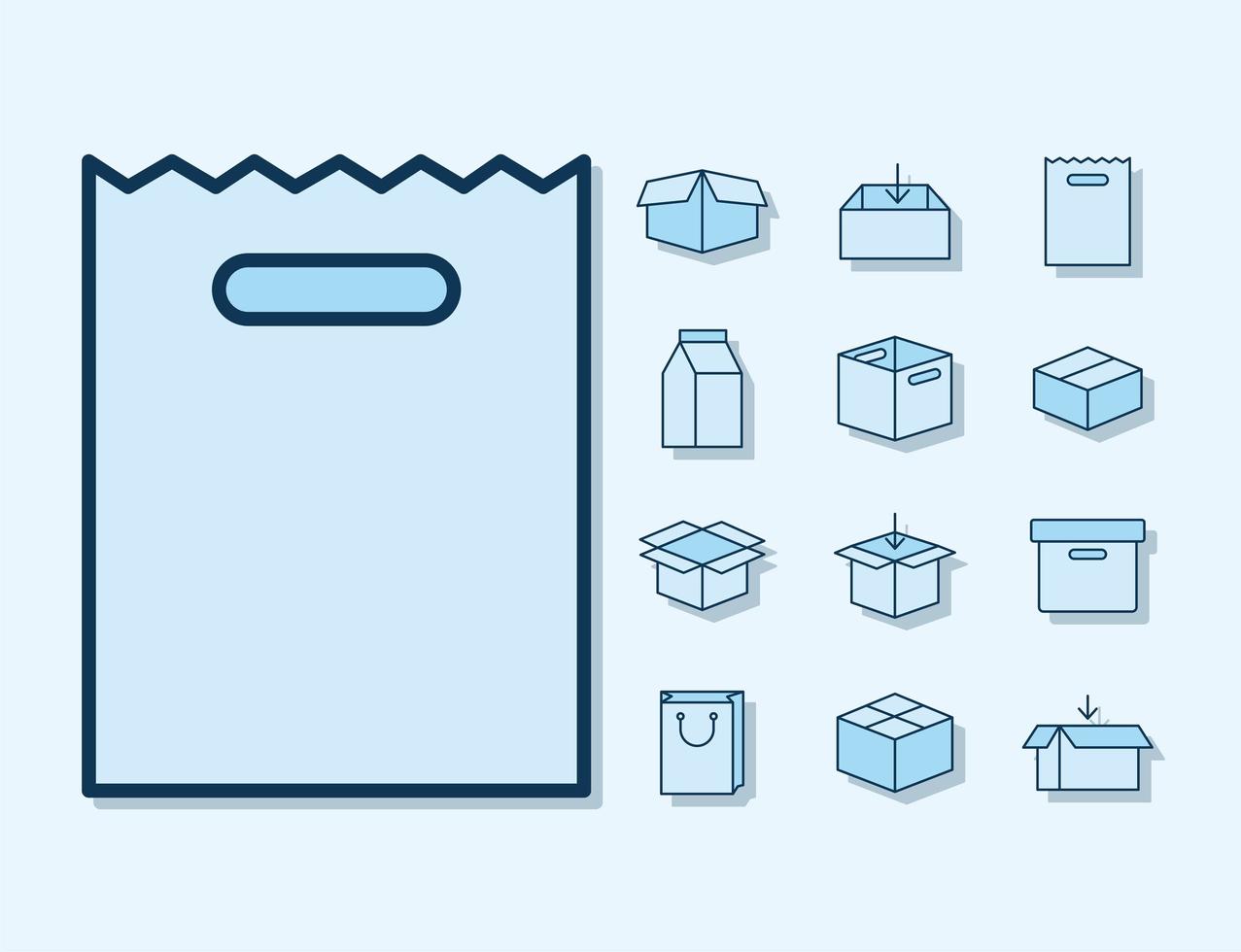set pakkettenpictogrammen op een lichtblauwe achtergrond vector
