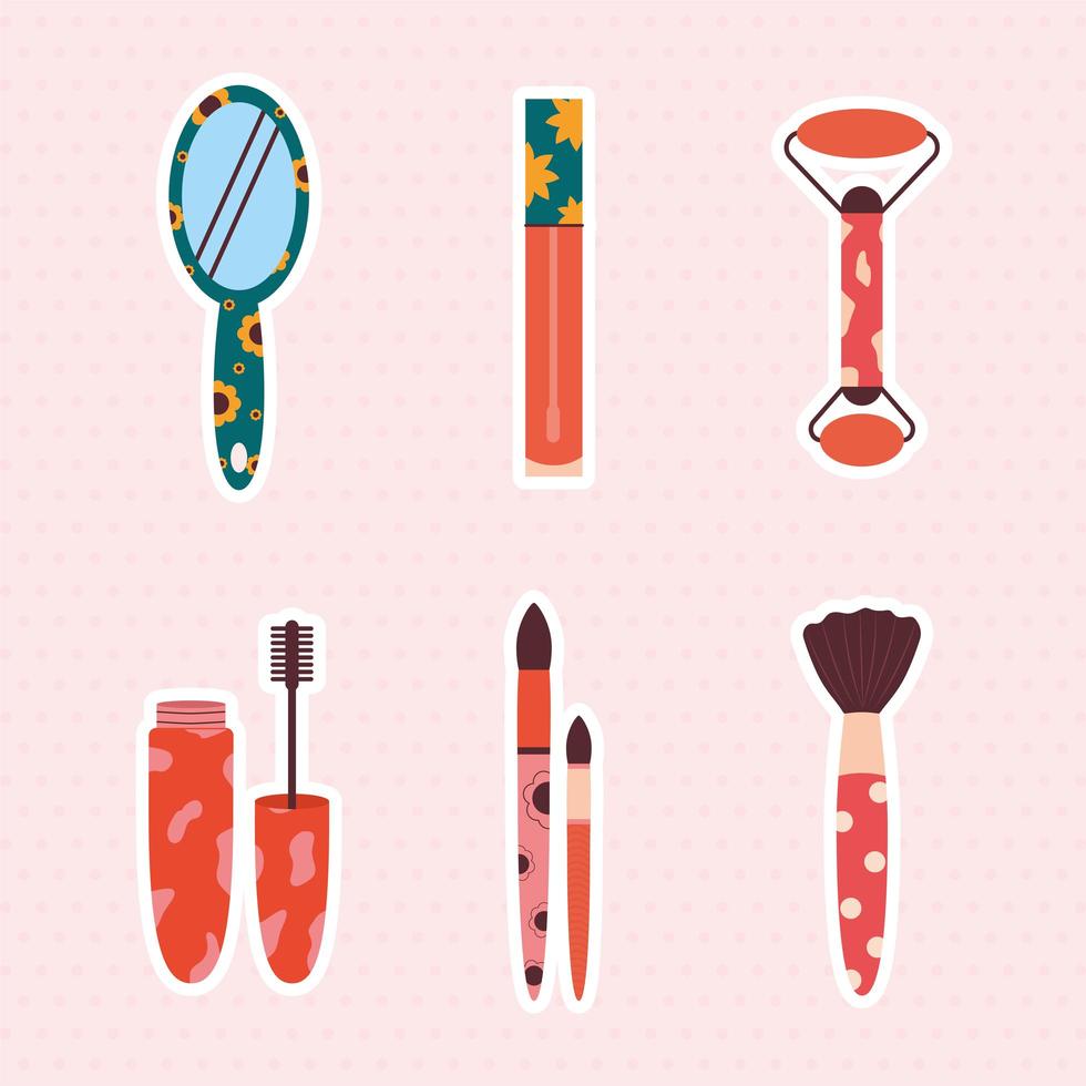 zes cosmetische iconen vector