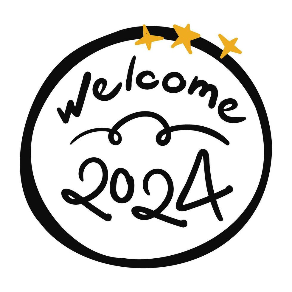 Welkom 2024 hand- getrokken belettering vector illustratie