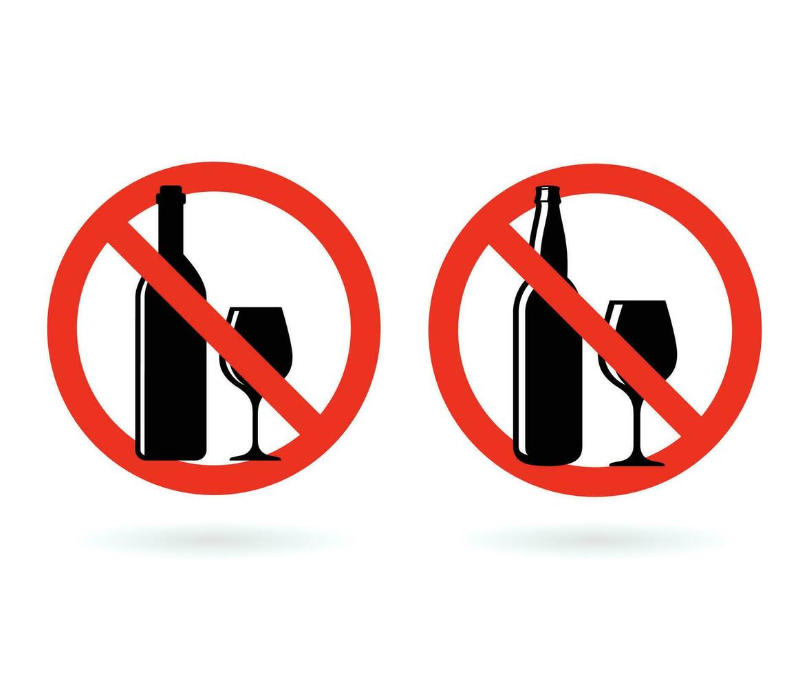 Nee alcohol zingen vector. Nee drinken alcohol of wijn met rood verboden teken. vector