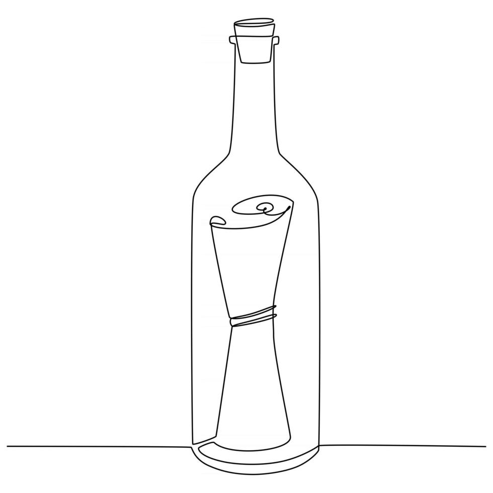 doorlopende lijntekening van bericht in fles vectorillustratie vector