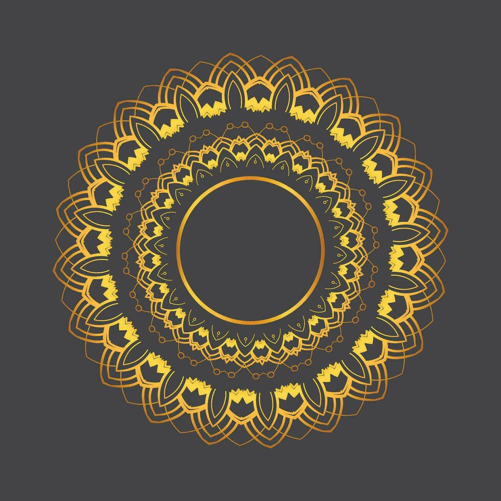 luxe sier- mandala ontwerp achtergrond in goud, luxe bruiloft uitnodiging, sier- bloemen hoek kader, zwart achtergrond met goud mandala decoratie vector