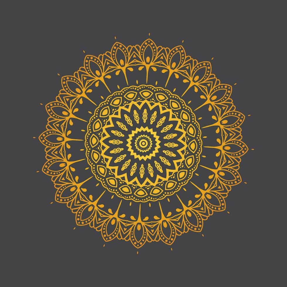 luxe sier- mandala ontwerp achtergrond in goud, luxe bruiloft uitnodiging, sier- bloemen hoek kader, zwart achtergrond met goud mandala decoratie vector