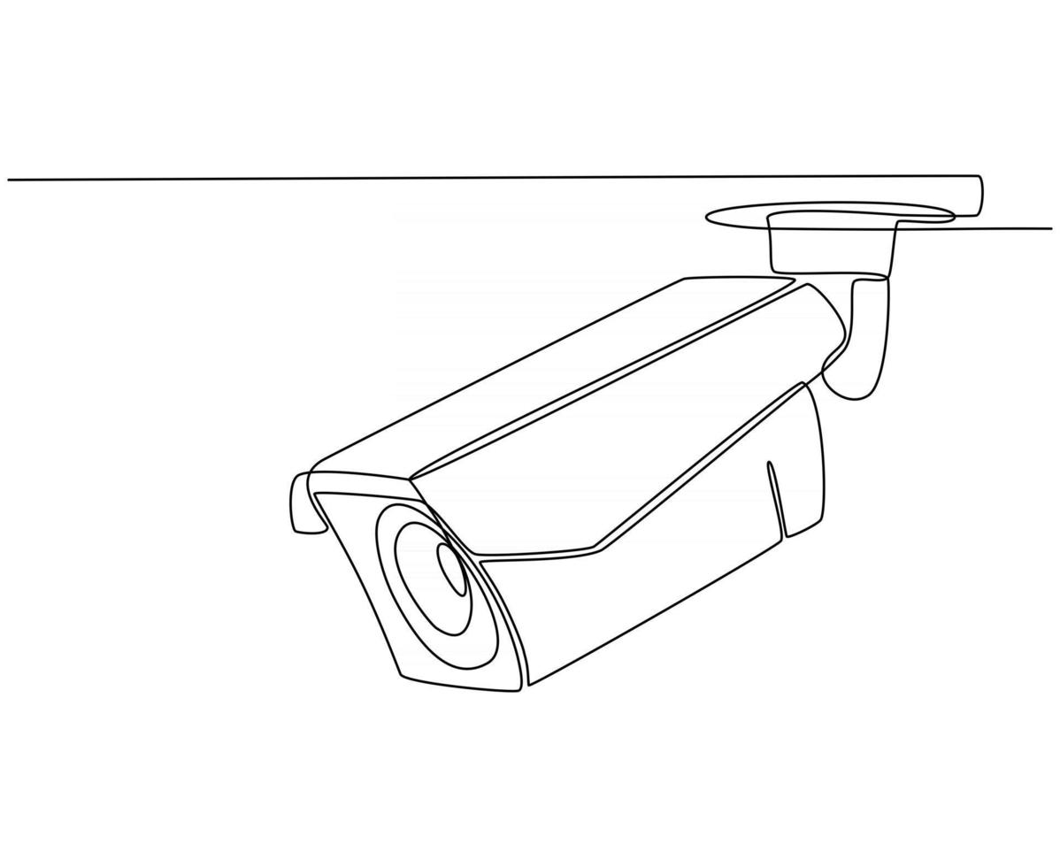 continue lijntekening van surveillance cctv camera schets vectorillustratie vector