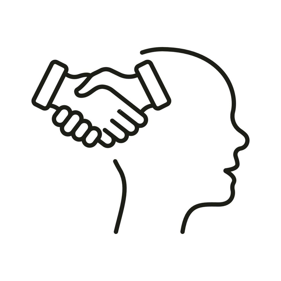 empathie concept lijn icoon. overeenkomst handdruk, menselijk hoofd lineair pictogram. mentaal Gezondheid schets teken. intellectueel werkwijze, emotioneel troost symbool. bewerkbare hartinfarct. geïsoleerd vector illustratie.