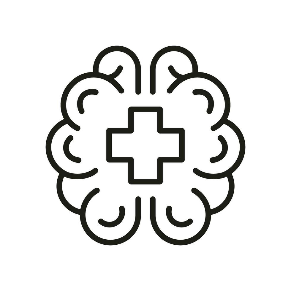 mentaal Gezondheid lijn icoon. menselijk hersenen met kruis vorm geven aan. psychologie zorg, medisch steun lineair pictogram. psychologisch emotioneel wanorde schets teken. bewerkbare hartinfarct. geïsoleerd vector illustratie.