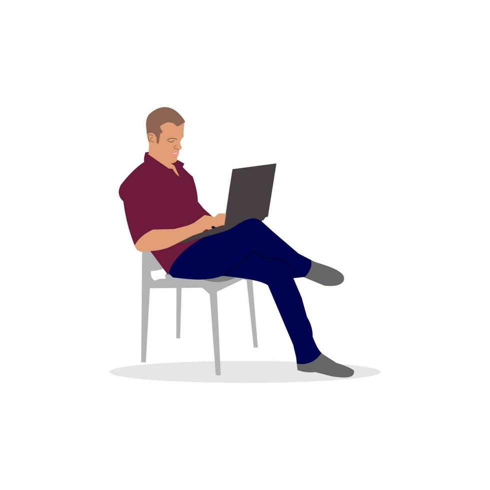 Mens werk met laptop zittend in stoel illustratie ontwerp vector