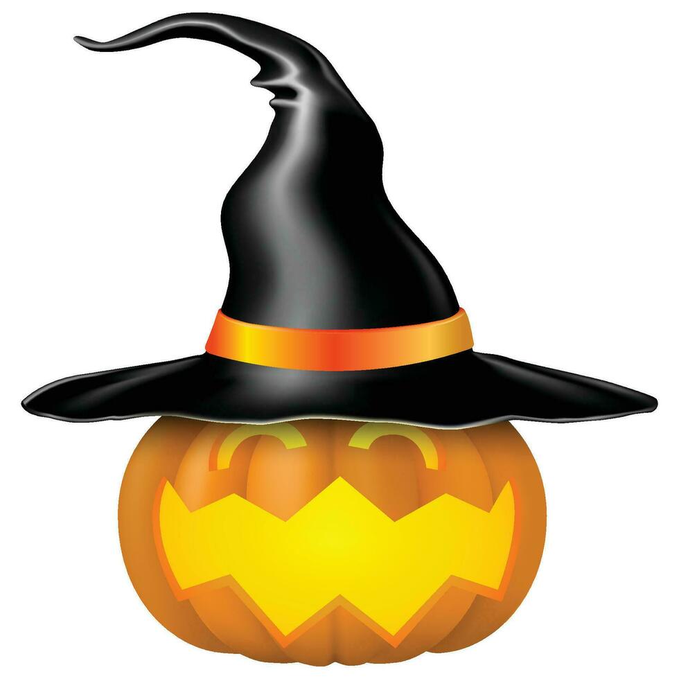 eng pompoenen met heks hoed halloween vector