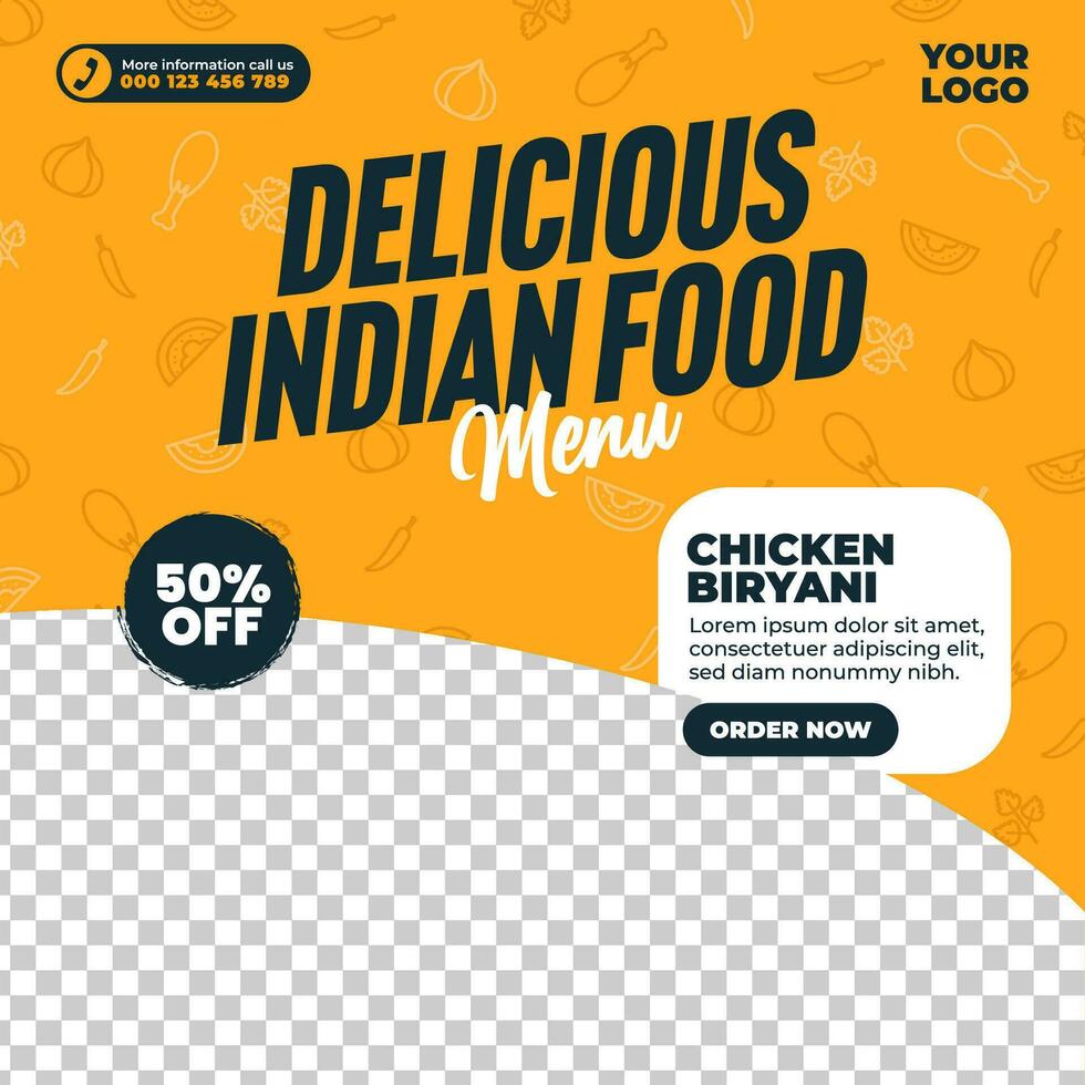 heerlijk Indisch voedsel menu ontwerp voor sociaal media post en web banier sjabloon vector
