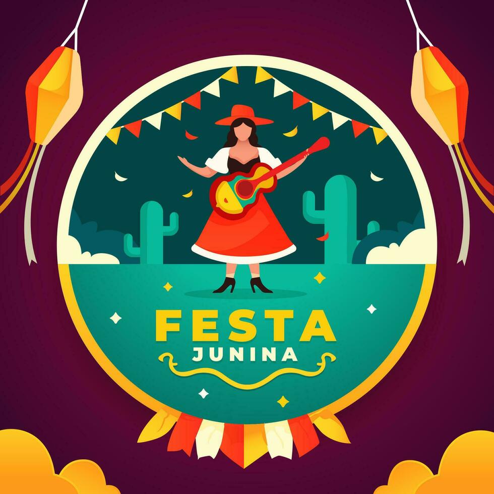 festa Junina illustratie voor sociaal media post ontwerp sjabloon vector