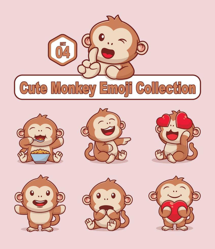 reeks van schattig aap karakter in divers poses sticker vector tekenfilm illustratie
