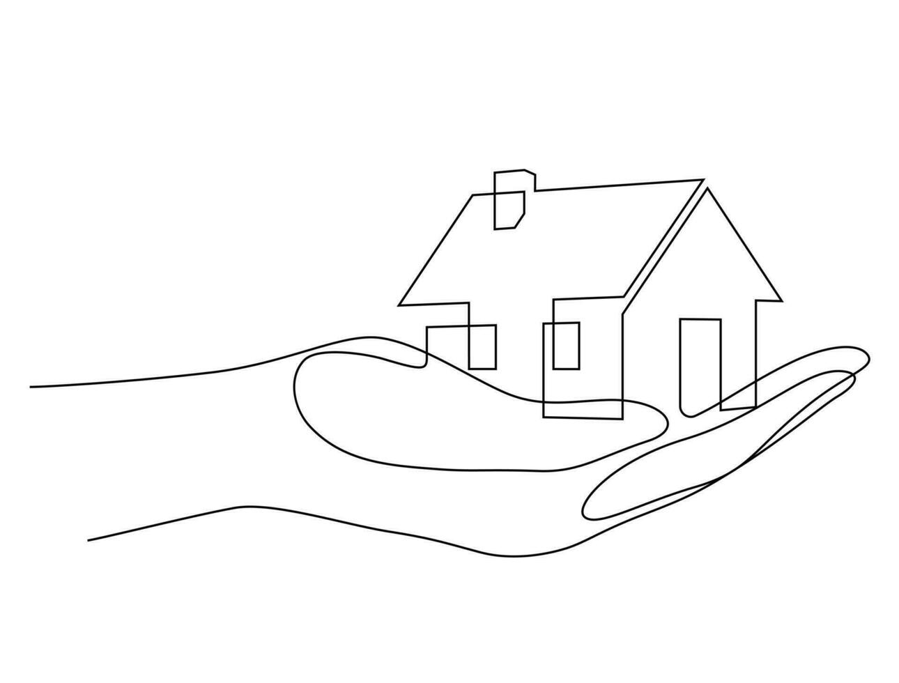 hand- Holding model- huis een lijn tekening minimalistische concept vector