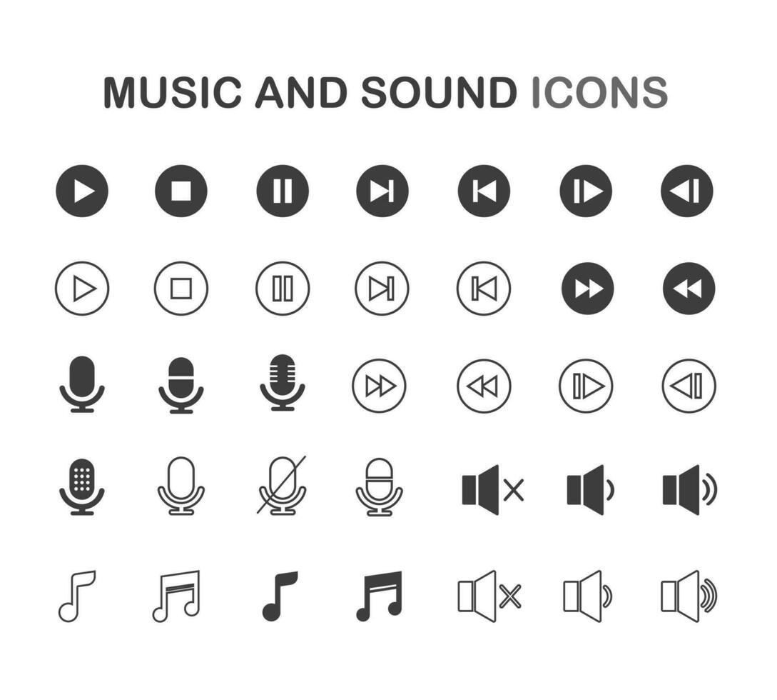 muziek- en geluid icoon set. muziek- teken. vector illustratie