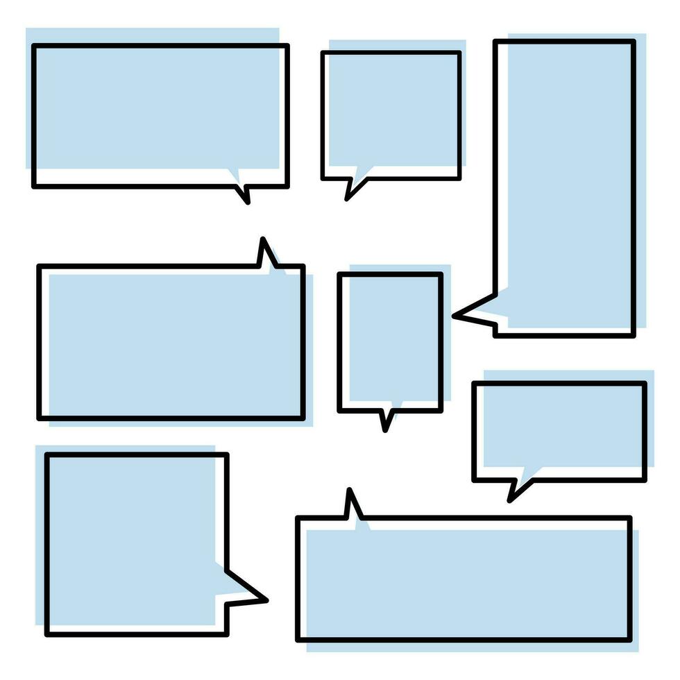 zet tekstballonnen op een witte achtergrond. chatbox of chat vector vierkant en doodle bericht of communicatie icoon wolk die spreekt voor strips en minimale berichtdialoog