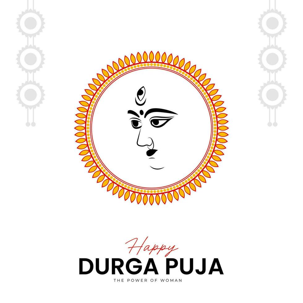 godin maa durga gezicht in gelukkig durga poeja, dussehra, en navratri viering concept voor web banier, poster, sociaal media na, en folder reclame vector