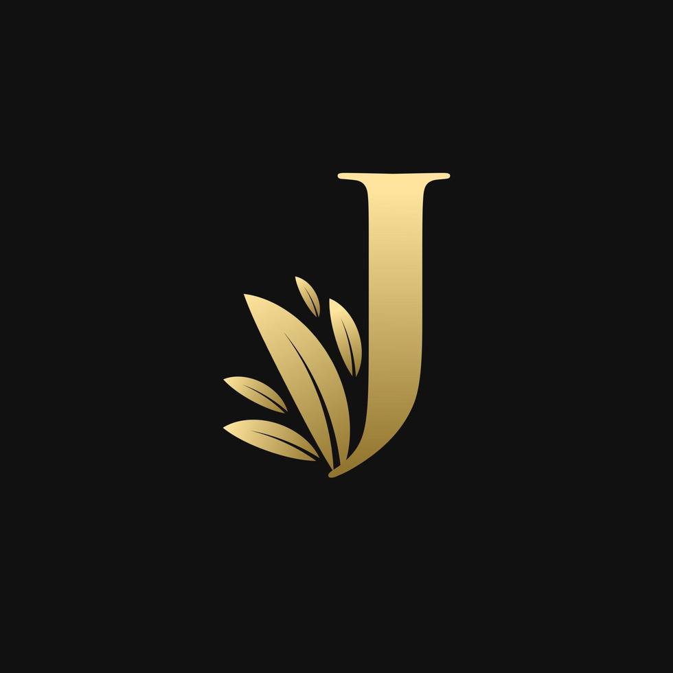 gouden eerste letter j blad logo vector