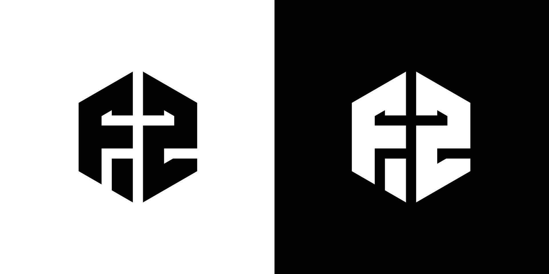 brief f z veelhoek, zeshoekig minimaal en professioneel logo ontwerp Aan zwart en wit achtergrond vector