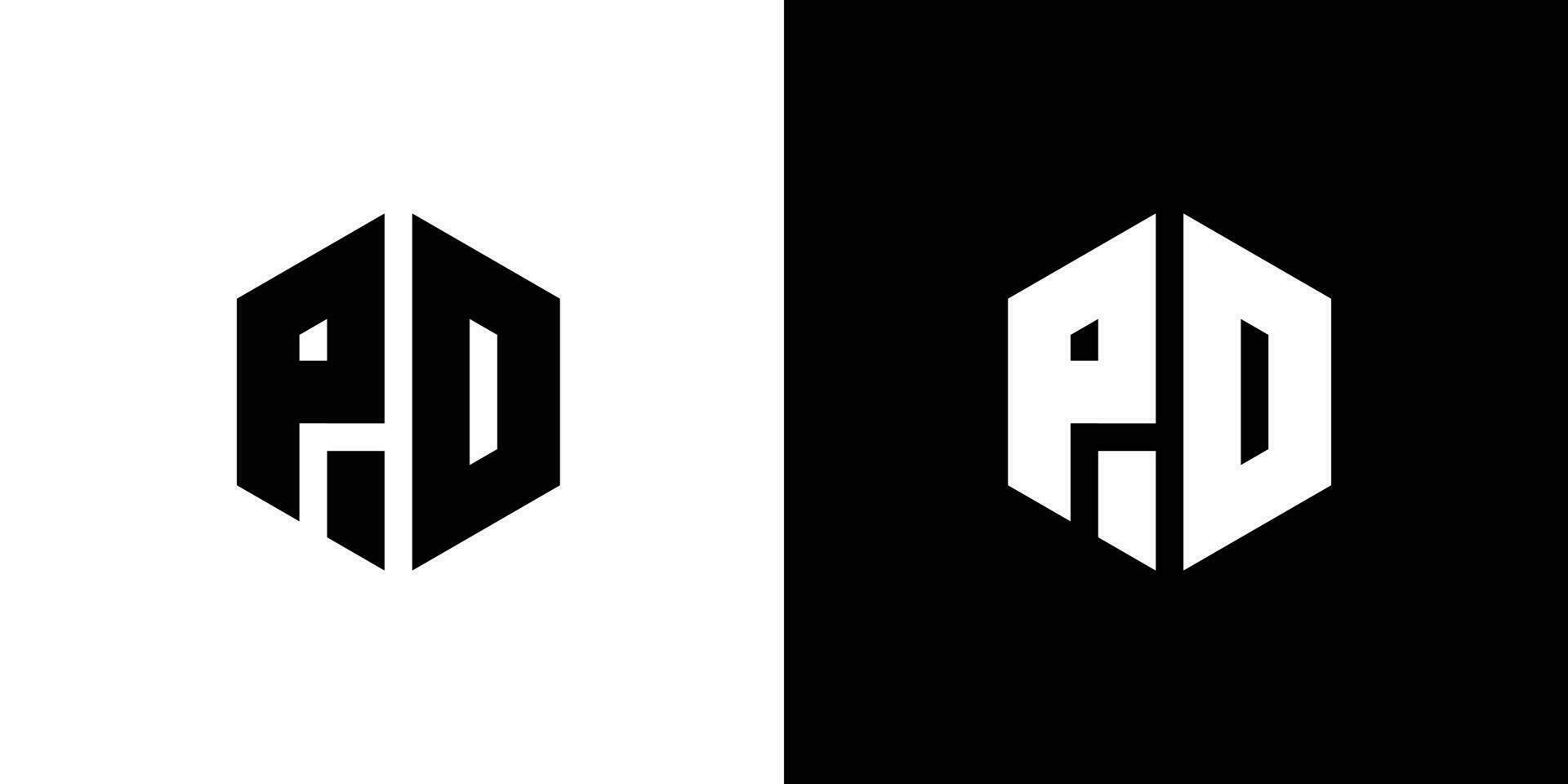 brief p O veelhoek, zeshoekig minimaal en professioneel logo ontwerp Aan zwart en wit achtergrond vector