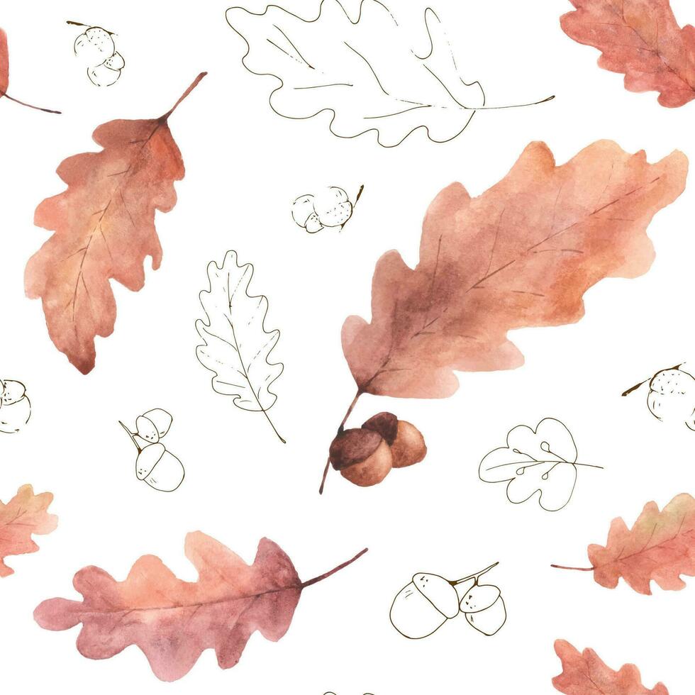 waterverf naadloos patroon herfst eik bladeren Aan een wit achtergrond vector
